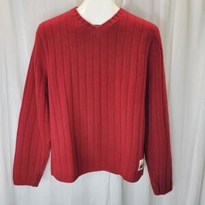 Free Territories Vintage Y2K V-Neck Red Wool Sweater, L